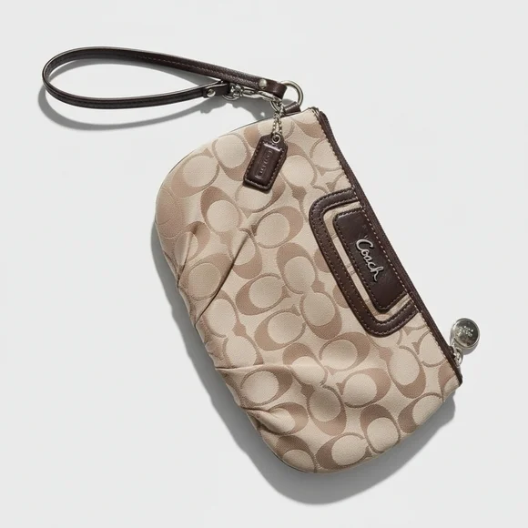 Coach Signature Khaki & Chocolate Wristlet - Picture 1 of 13